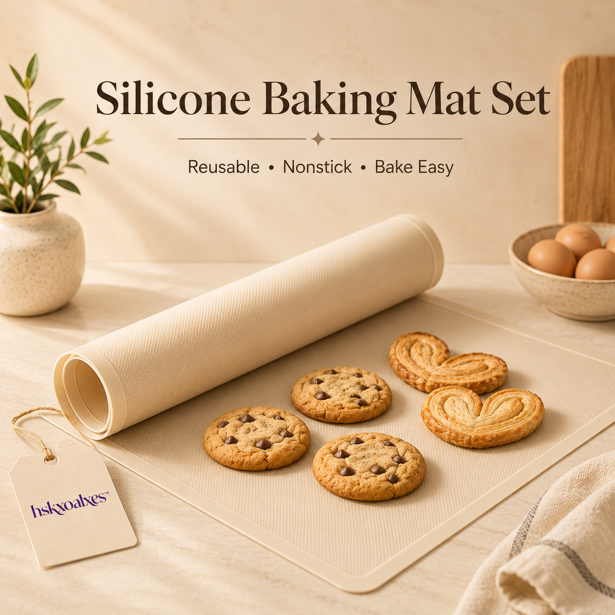 hskxoalxes™ Silicone Baking Mat Set | Reusable Nonstick Sheet Pan Liners for Cookies and Meal Prep
