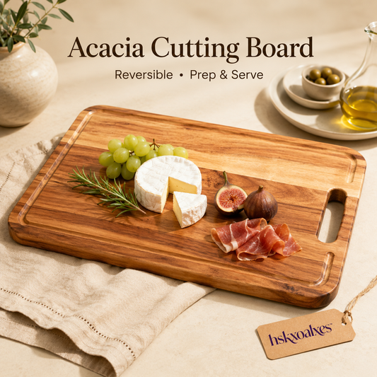 hskxoalxes™ Acacia Wood Cutting Board | Reversible Charcuterie Serving Board with Juice Groove
